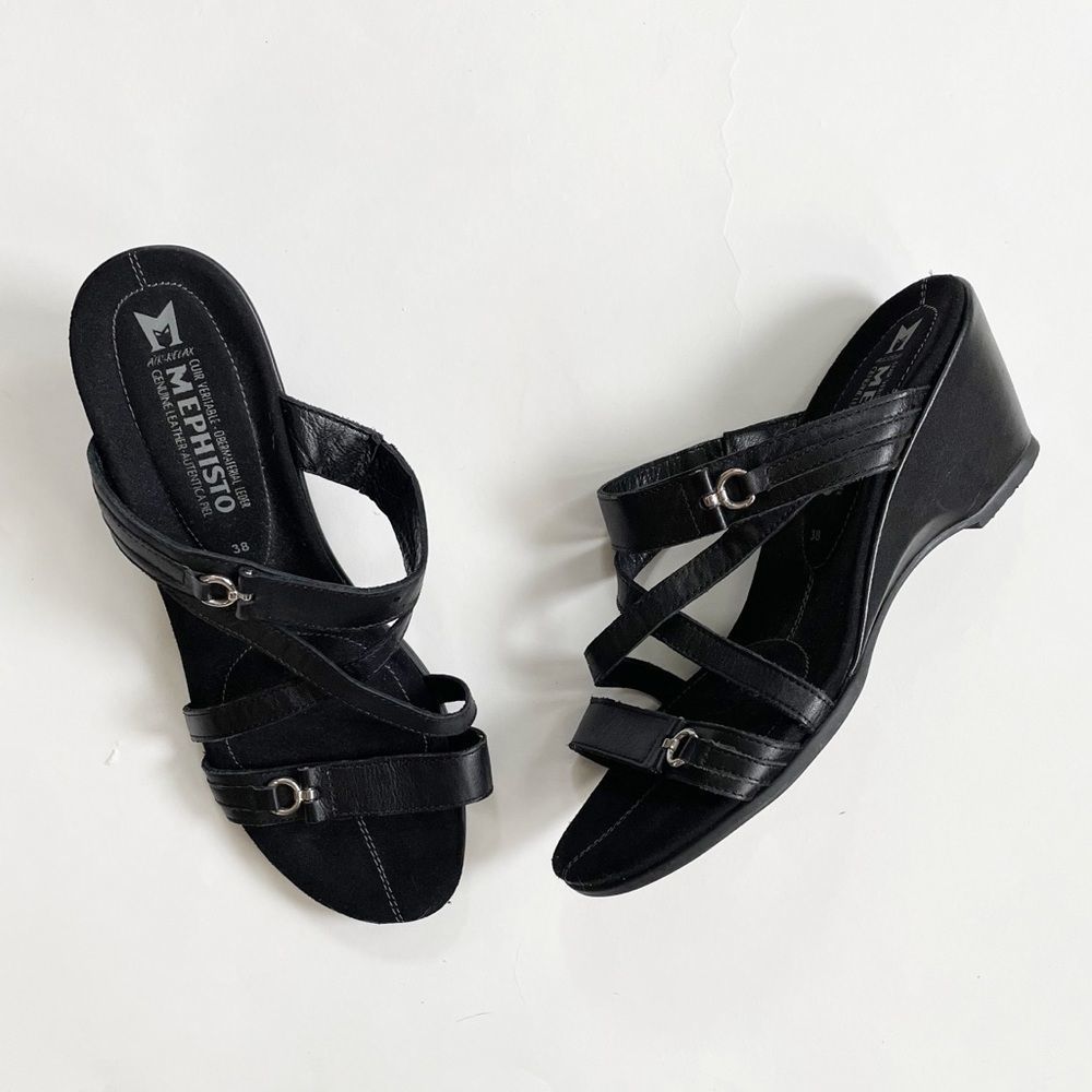 Mephisto Air Relax Black Wedge Sandals Size 38 - Picture 3 of 8